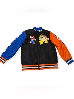 Nintendo Super Mario Kids Bomber Jacket size 10-12 Small Flaw